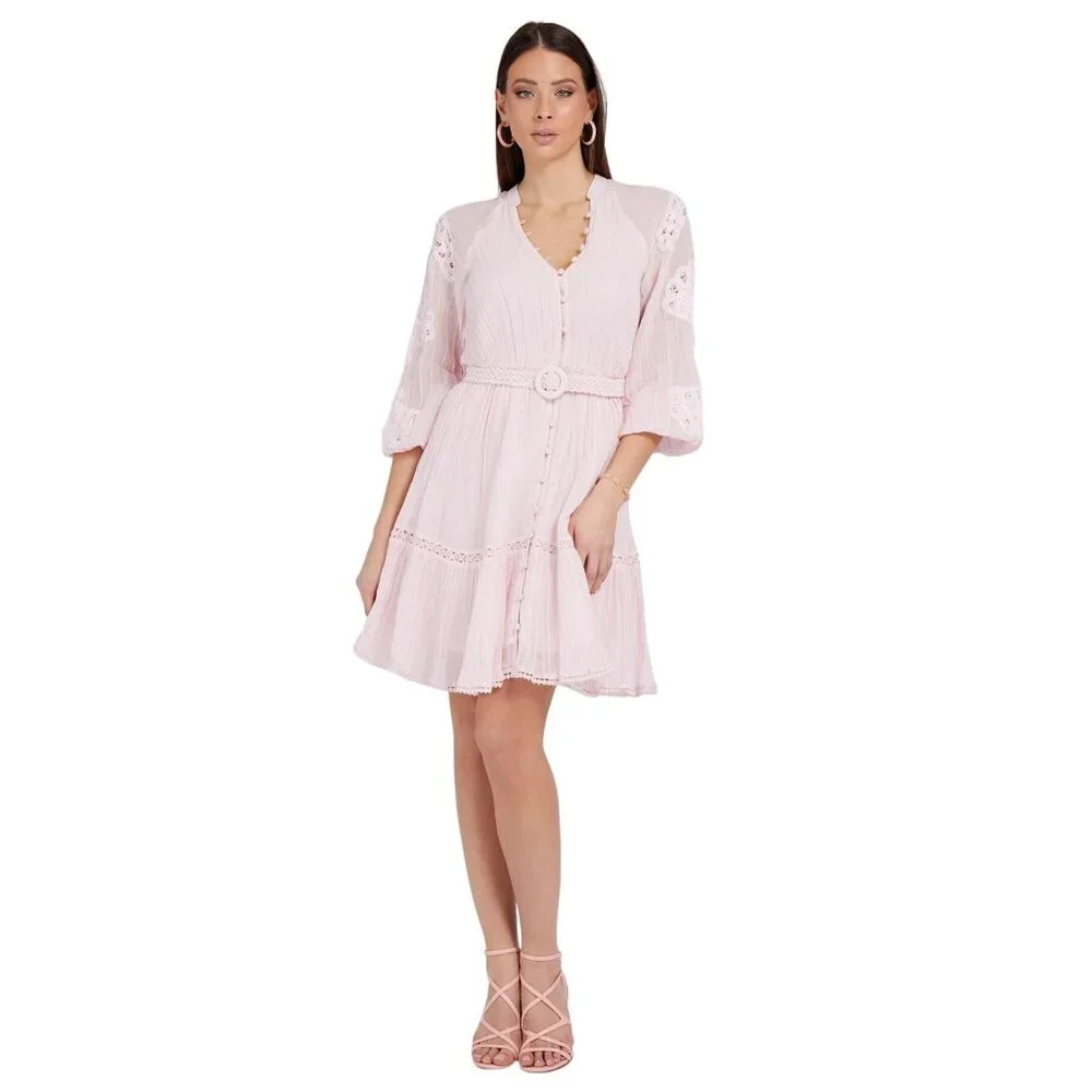 Guess Pink Lace Long Sleeve Button-Down Dress  arita dress without belt - Picture 2 of 16